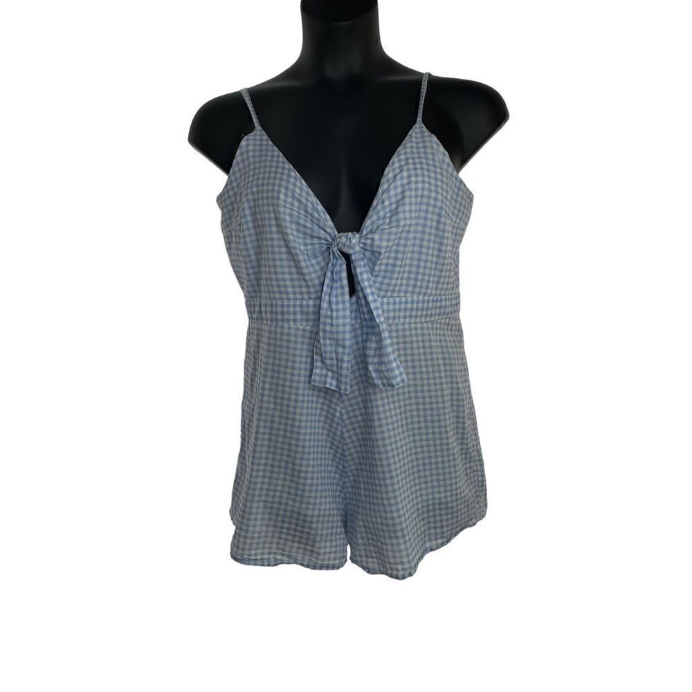 Poof New York Women's Sleeveless Gingham Romper Blue & White Size Large